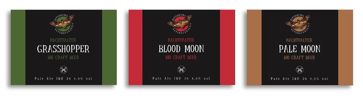 Drei gestaltete Bierlabel